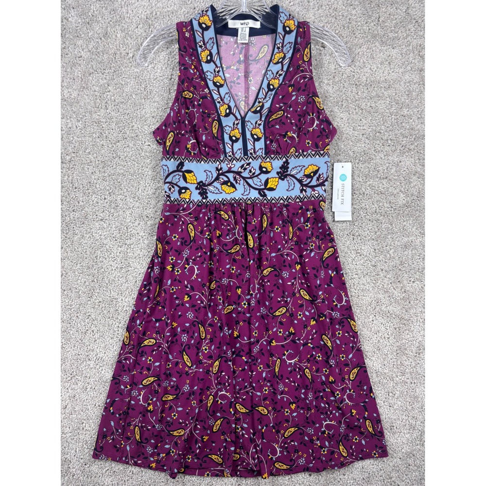 Wisp Stitch Fix Berry Gold Paisley Floral V-Neck Sleeveless Dress Womens Size 2